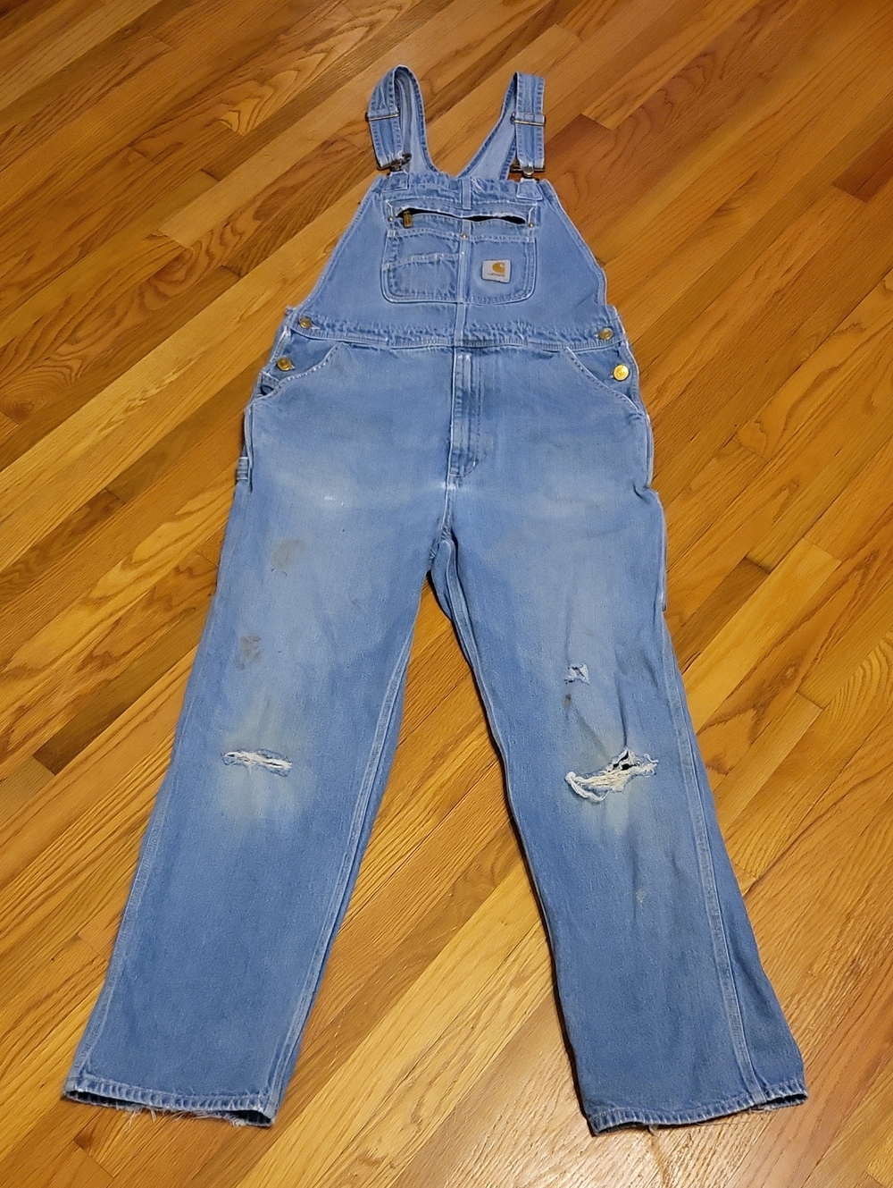 Carhartt Light Blue Denim Work Overalls - Men's Carpenter Bib Jeans 34x32